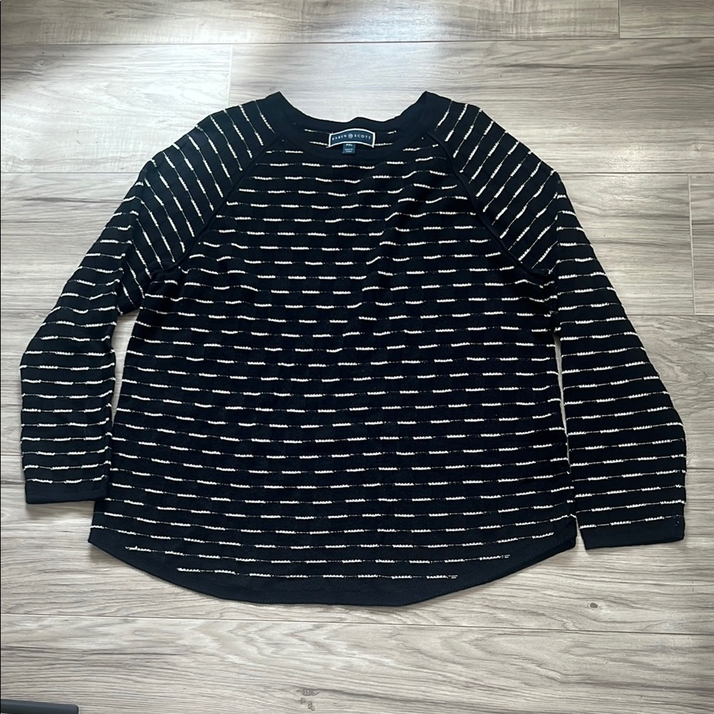 Karen Scott Black and White Striped Long Sleeve Top